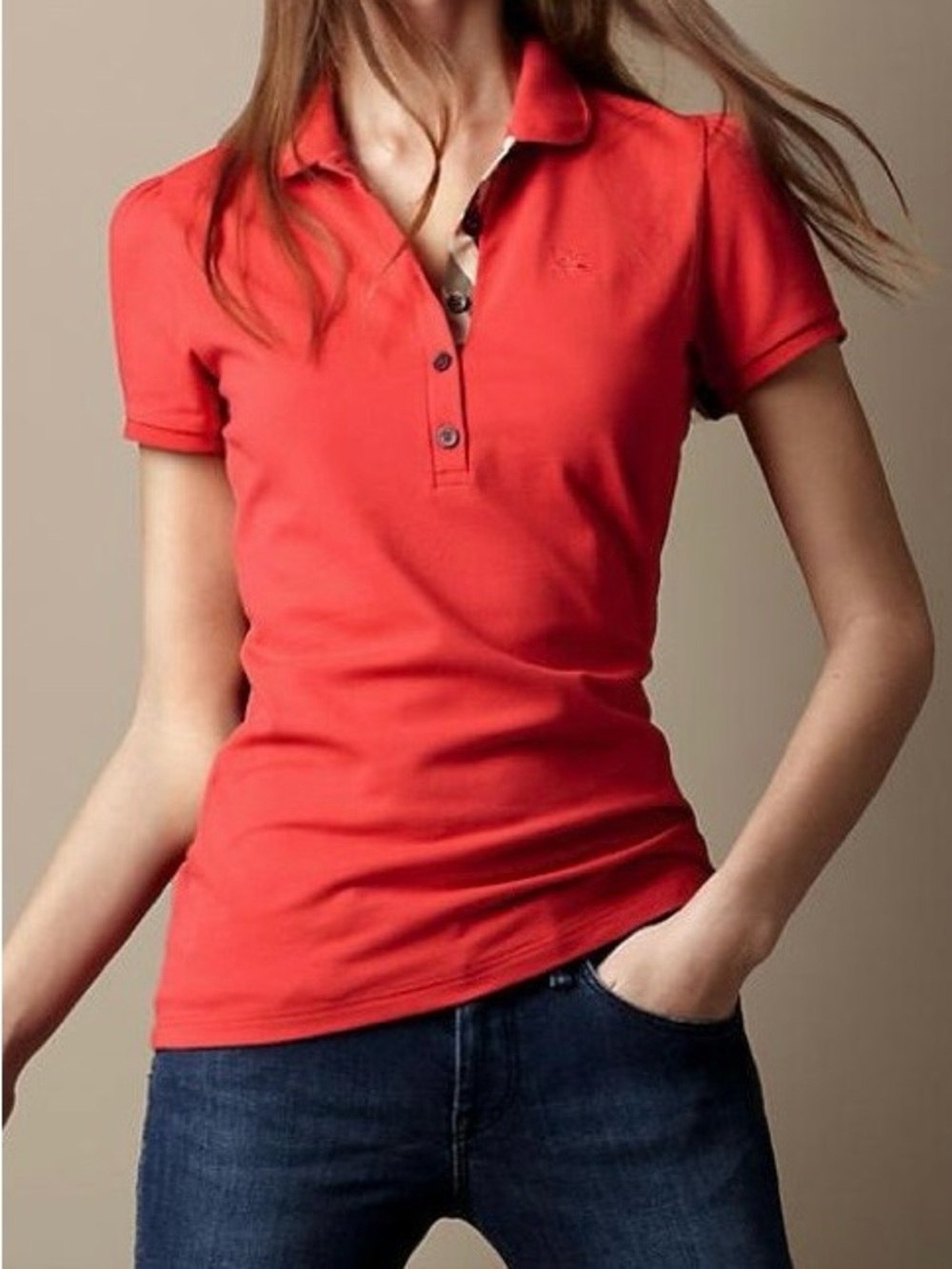 Burberry Pink Polo Top with Button Placket